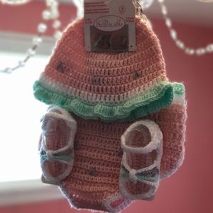 Hand Crocheted Hat, Diaper Cover & Booties